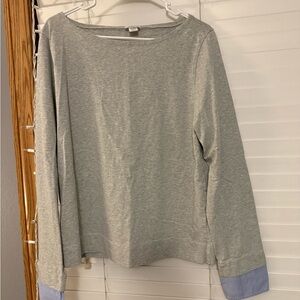 JCrew Gray Long Sleeve Top with Blue Cuffs